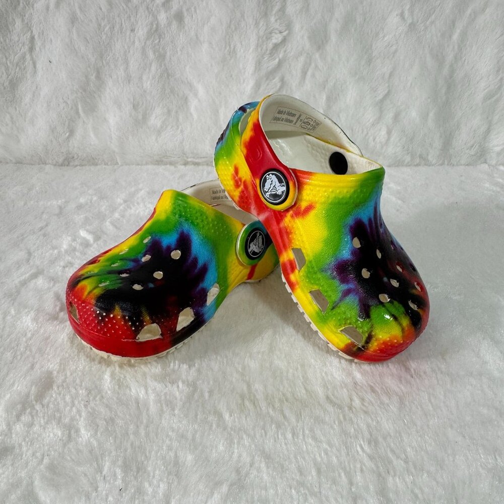Rainbow Crocs Classic Clogs Sz C5 Colorful Tie-Dye Little Kids' (Ages 1-5)